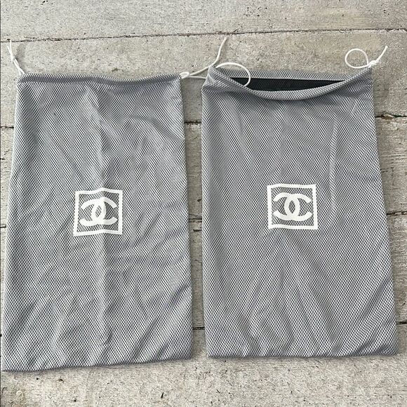 CHANEL Authentic Grey 14x8.5 Perforated Mesh Sport Dust Bag With Drawstring PAIR - Picture 1 of 4